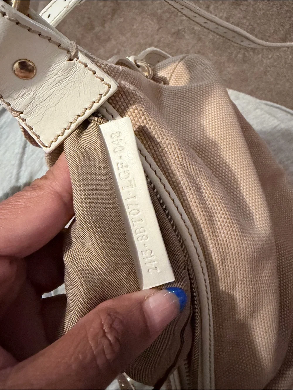 Fendi Beige Knot-Front Crossbody with White Strap